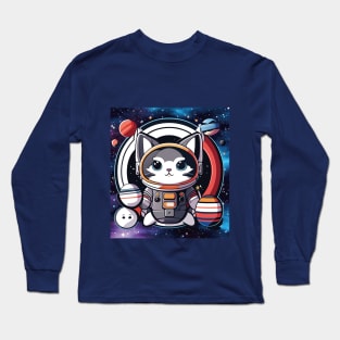 Cosmic Feline Adventures: Scottish Gray Cat in Space Long Sleeve T-Shirt